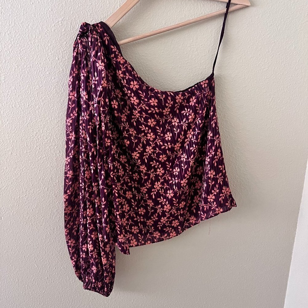Ulla Johnson Enid Pink Cotton Silk Blend Floral One Shoulder Blouse US 0 - Picture 2 of 6